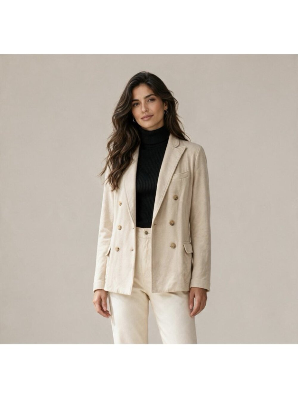Lauren Ralph Lauren Tan Cotton Knit Double Breasted Blazer M Old Money Jacket